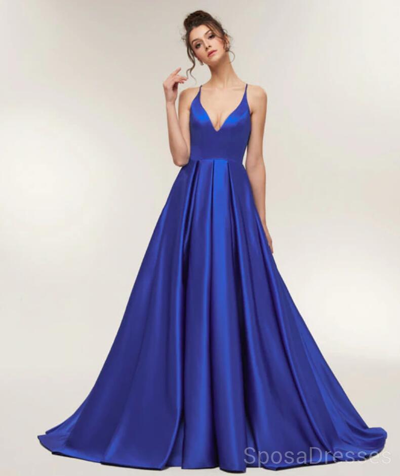 Spaghetti Straps Royal Blue Cheap Long Evening Prom Robes, Cheap Custom Sweet 16 Robes, 18510