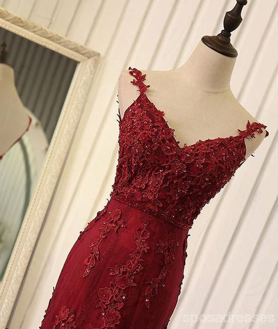 Sirène de lacet rouge dos nu sexy longues robes de bal d'étudiants du soir, 17660