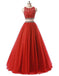 Dois tule de imitação de diamante de partes vermelho alinha vestidos de baile para os estudantes da tarde longos, 17668