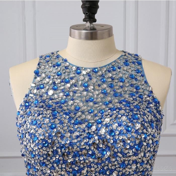 Zwei Stück Strass Perlen Chiffon Blau Langen Abend Prom Kleider, 17655