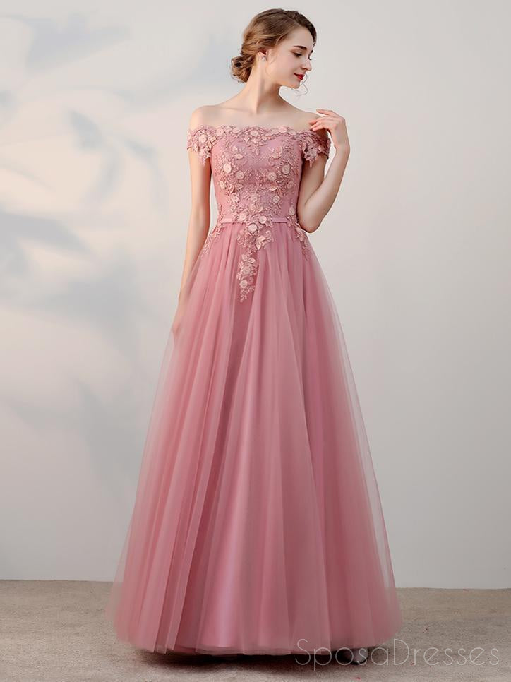 Από τον Ώμο Ροζ Τούλι Μια γραμμή Μακρύ Βράδυ Φορέματα Prom, 17681