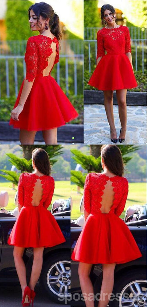 Rote Sexy Lange ärmel open back lace homecoming prom dresses Sweet 16-Kleider, CM0002