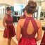 Sexy deux pièces court strass mignon rouge robes de bal 2018, CM484
