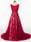 Scoop Cap manches dentelle rouge perlée longues robes de bal de soirée, pas cher personnalisé Sweet 16 robes, 18524