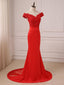 Robes de bal de soirée sirène en dentelle rouge vif à épaules dénudées, 17558