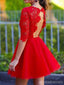 Rote Sexy Lange ärmel open back lace homecoming prom dresses Sweet 16-Kleider, CM0002