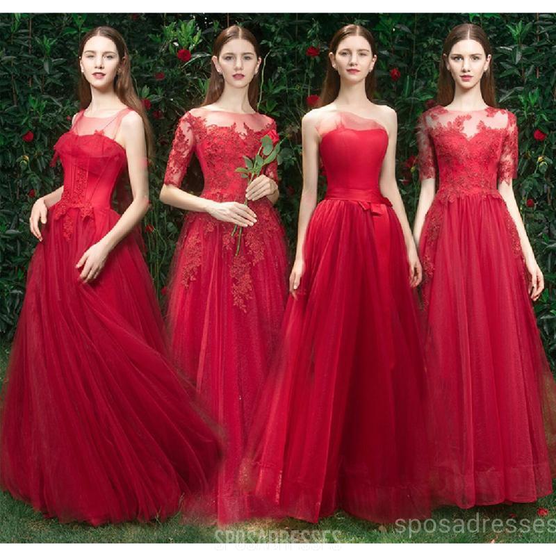 Vestidos de dama de honra baratos incompatíveis curtos com tule de renda vermelho brilhante, WG537