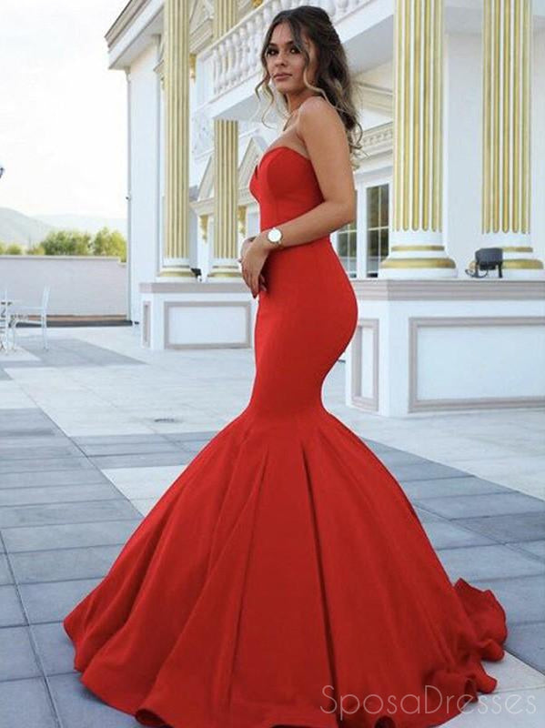 Sexy Red Backless Γοργόνα Φθηνά Μακρυμάνικα Φορέματα, Βραδινά Φορέματα, 12338