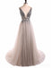 Gray V Neck voir à travers des robes de bal de longue soirée perlées, bon marché 16 robes, 18351