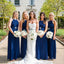 Halter Roayl Blue Chiffon Barato Long Bridesmaid Vestidos Online, WG289