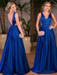 Royal Blue Backless V Neck Une ligne Long Custom Evening Prom Dresses, 17433