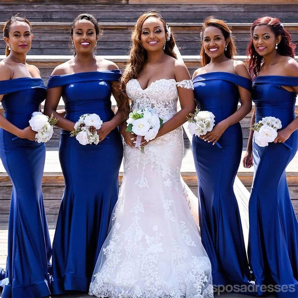 Royal Blue Mermaid Off Shoulder Long Bridesmaid Dresses Online,WG1183