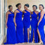 Royal Blue Mermaid High Slit Spaghetti Straps Long Bridesmaid Dresses Gown Online,WG1143