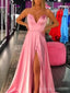 Sexy Pink Side Slit Günstige Lange Abend Abendkleider, Günstige Custom Sweet 16 Kleider, 18504