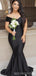 Vintage Mermaid Black Off The Shoulder V-Neck Long Bridesmaid Dresses Gown Online,WG1057