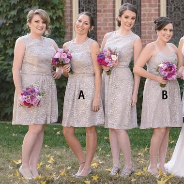 Misapparié Sparkly Grey Lace Cheap Short Bridesmaid Dresses Online, WG364