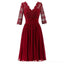 Σκούρο Κόκκινο Μακρύ Μανίκι Δαντέλα Σύντομο Φορέματα Παράνυμφων, η Φτηνή Συνήθεια Σύντομη Φορέματα Παράνυμφων, Οικονομικά Παράνυμφος Φορέματα, BD024