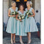 Tiffany Μπλε V neck Σύντομο Φορέματα Παράνυμφων σε απευθείας Σύνδεση, Φθηνά Φορέματα Παράνυμφων, WG735