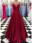 Robes de bal simples de soirée rouge foncé A-ligne longues, robes de bal personnalisées à bas prix, 18589
