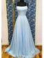 Απλό γαλάζιο σιφόν μακρυμάνικα φορέματα βραδινών χορού, βραδινά φορέματα, 12187