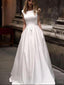 Scoop Simple Satin Κομψά Φορέματα Νυφικά Διαδικτυακά, Φθηνά Νυφικά Δαντέλα, WD465