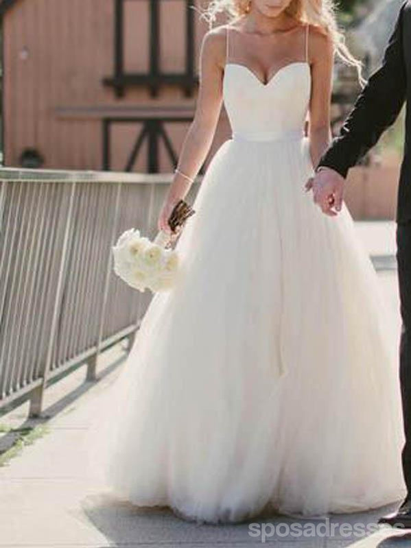 Bretelles spaghetti chérie simples robes de mariée de mariage longues personnalisées bon marché, WD288