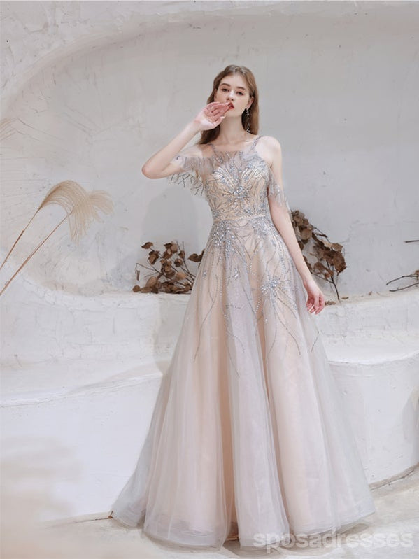 Querida pescoço ouro lantejoulas uma linha barato longo Evening Prom Dresses, Evening Party Prom Dresses, 12350