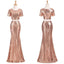Sexy Two Pieces Short Sleeve Cheap Gold Sequin Long Bridesmaid Dresses, BD111