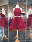 Sexy Burgundy Lace frisado baratos curtos regresso a casa vestidos online, CM595