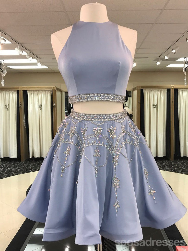 Ανοιχτό πίσω Γκρι Beaded δύο κομμάτια Homecoming Φορέματα 2018, CM460
