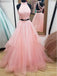 Deux pièces blush rose dentelle longues robes de bal de soirée, robes de bal personnalisées à bas prix, 18609