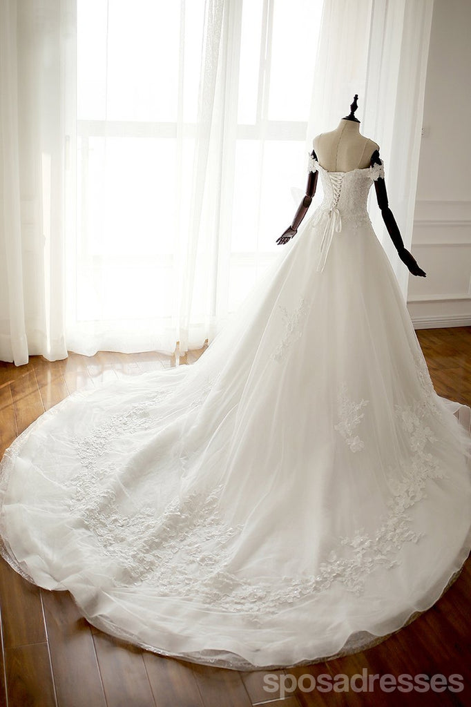 Off-Shoulder-Herzförmiger A-Linie Lace Long Benutzerdefinierte Günstige Hochzeit Braut-Kleider, WD299