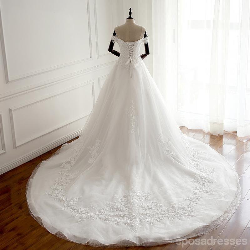 Off-Shoulder-Herzförmiger A-Linie Lace Long Benutzerdefinierte Günstige Hochzeit Braut-Kleider, WD299