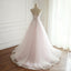 Dresses de mariage personnalisées à long pointe rose pâle sans sangle, WD308
