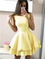 Simples Scoop Amarelo Simple Short Homecoming Vestidos Online, Vestidos de Baile curtos baratos, CM823